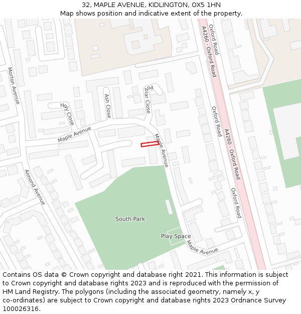 32, MAPLE AVENUE, KIDLINGTON, OX5 1HN: Location map and indicative extent of plot