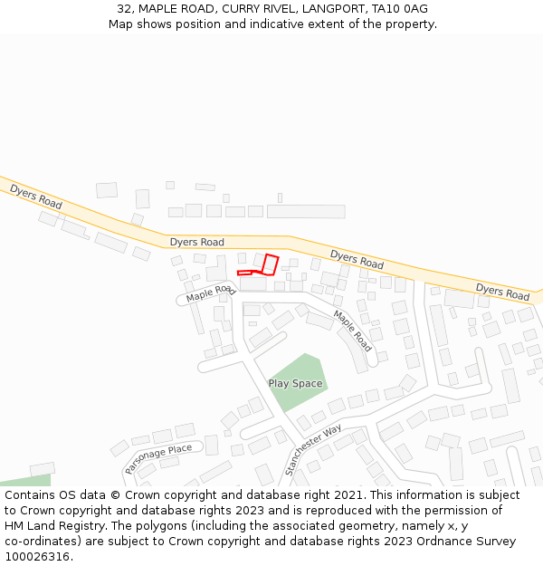 32, MAPLE ROAD, CURRY RIVEL, LANGPORT, TA10 0AG: Location map and indicative extent of plot