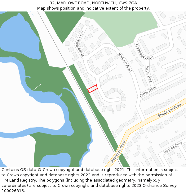 32, MARLOWE ROAD, NORTHWICH, CW9 7GA: Location map and indicative extent of plot