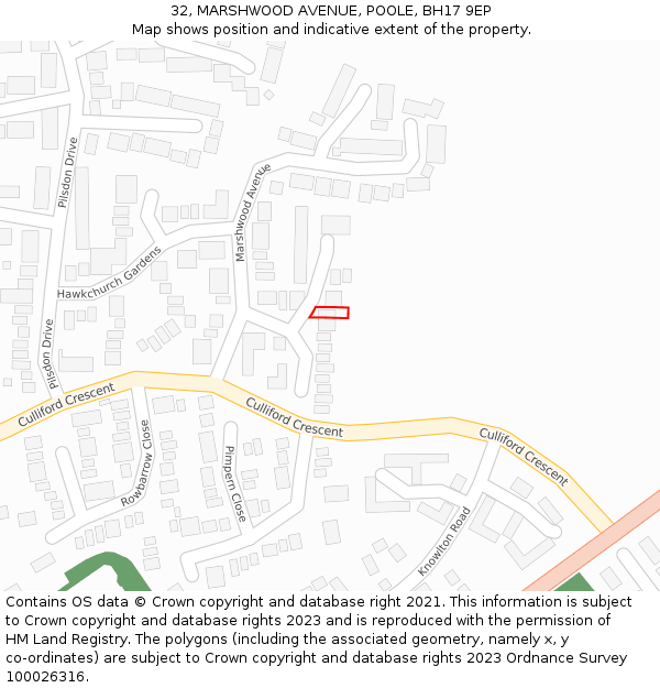 32, MARSHWOOD AVENUE, POOLE, BH17 9EP: Location map and indicative extent of plot