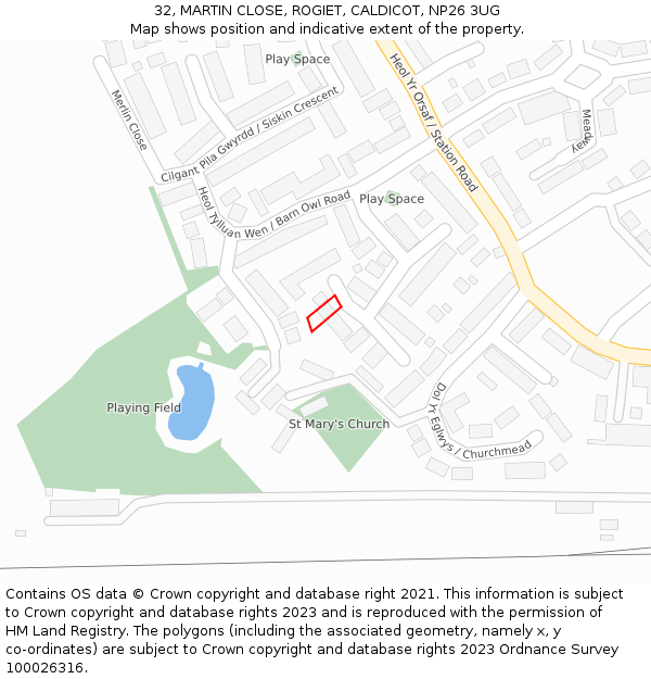 32, MARTIN CLOSE, ROGIET, CALDICOT, NP26 3UG: Location map and indicative extent of plot