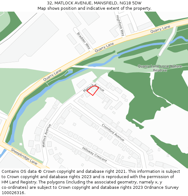 32, MATLOCK AVENUE, MANSFIELD, NG18 5DW: Location map and indicative extent of plot