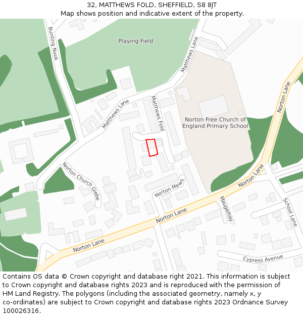 32, MATTHEWS FOLD, SHEFFIELD, S8 8JT: Location map and indicative extent of plot