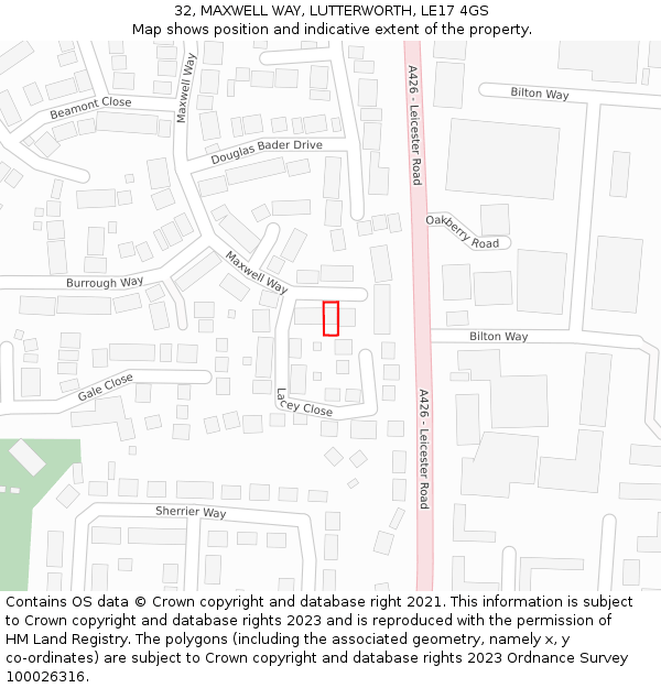 32, MAXWELL WAY, LUTTERWORTH, LE17 4GS: Location map and indicative extent of plot