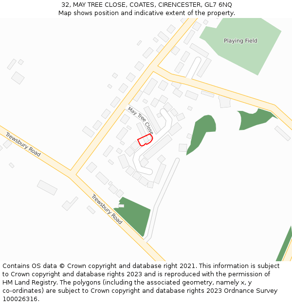 32, MAY TREE CLOSE, COATES, CIRENCESTER, GL7 6NQ: Location map and indicative extent of plot