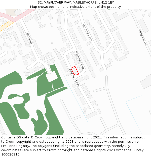32, MAYFLOWER WAY, MABLETHORPE, LN12 1EY: Location map and indicative extent of plot