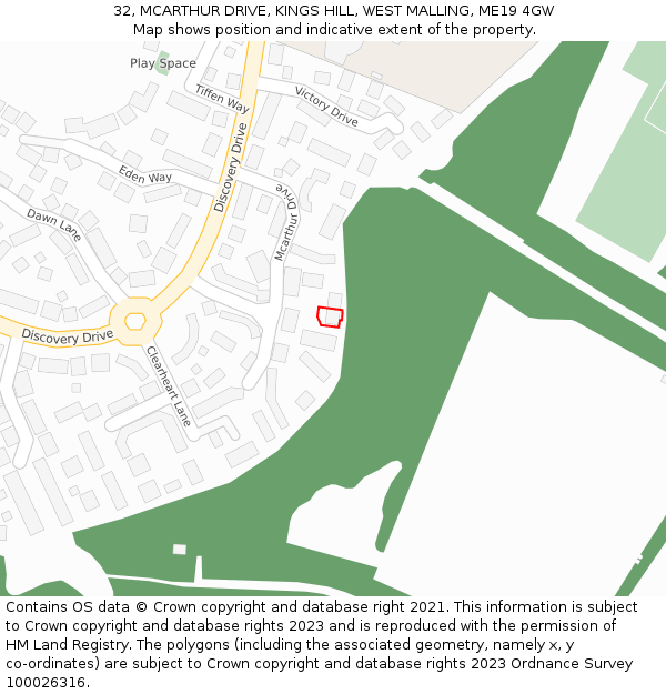 32, MCARTHUR DRIVE, KINGS HILL, WEST MALLING, ME19 4GW: Location map and indicative extent of plot