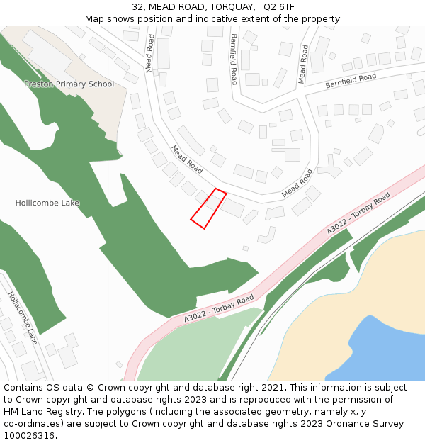 32, MEAD ROAD, TORQUAY, TQ2 6TF: Location map and indicative extent of plot