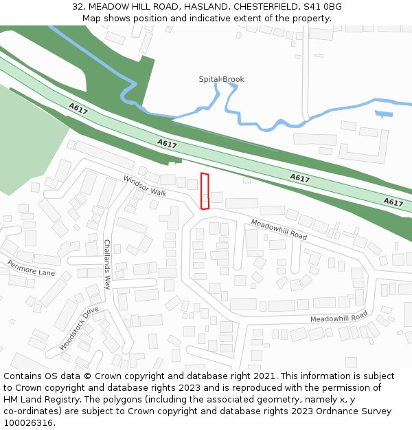 32, MEADOW HILL ROAD, HASLAND, CHESTERFIELD, S41 0BG: Location map and indicative extent of plot