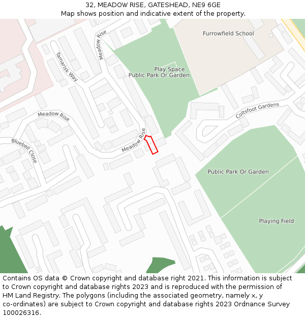 32, MEADOW RISE, GATESHEAD, NE9 6GE: Location map and indicative extent of plot