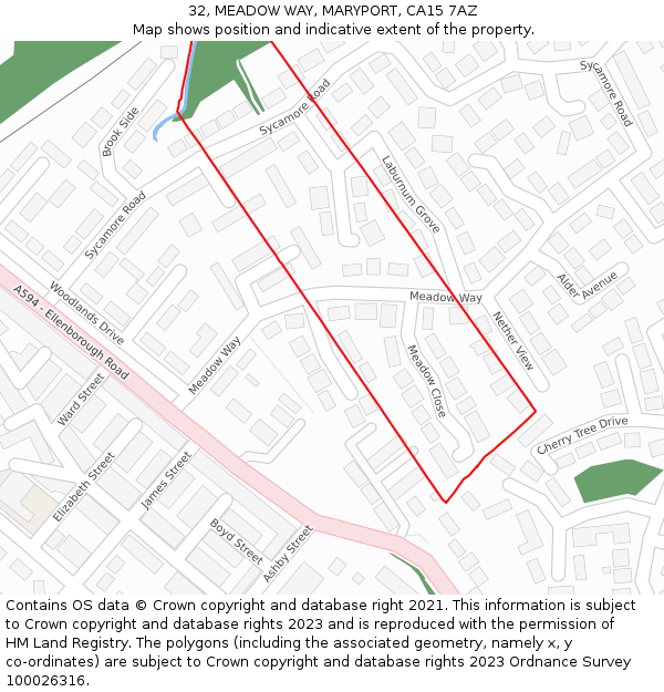 32, MEADOW WAY, MARYPORT, CA15 7AZ: Location map and indicative extent of plot
