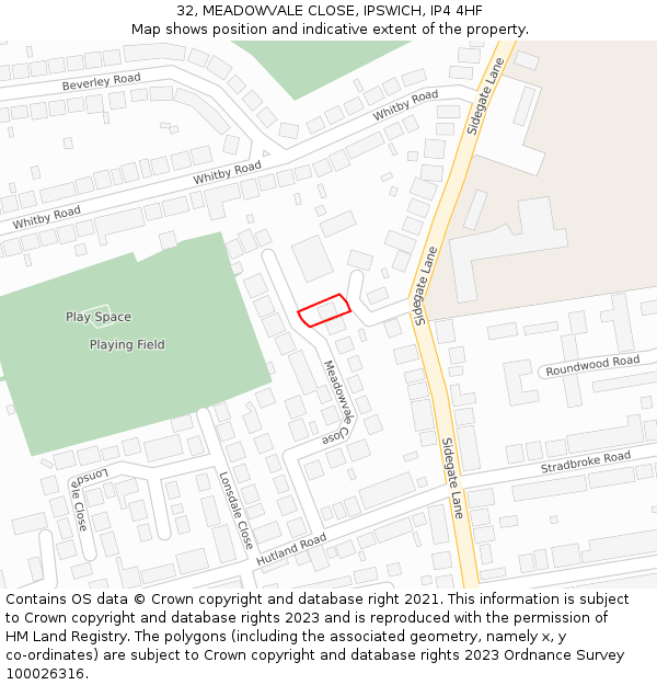 32, MEADOWVALE CLOSE, IPSWICH, IP4 4HF: Location map and indicative extent of plot