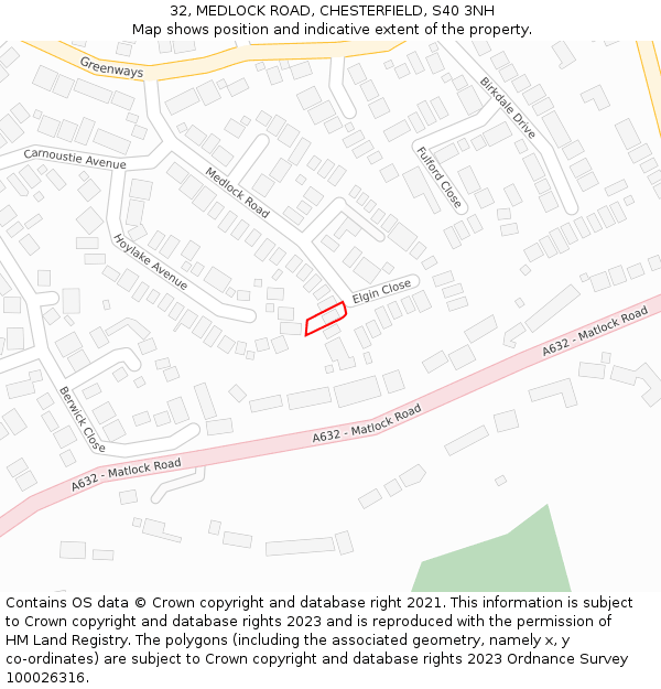 32, MEDLOCK ROAD, CHESTERFIELD, S40 3NH: Location map and indicative extent of plot
