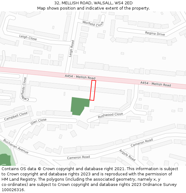 32, MELLISH ROAD, WALSALL, WS4 2ED: Location map and indicative extent of plot