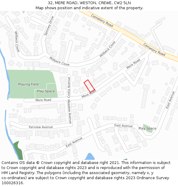 32, MERE ROAD, WESTON, CREWE, CW2 5LN: Location map and indicative extent of plot