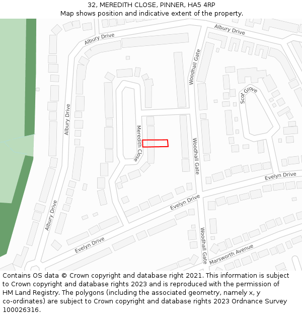 32, MEREDITH CLOSE, PINNER, HA5 4RP: Location map and indicative extent of plot