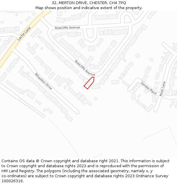 32, MERTON DRIVE, CHESTER, CH4 7PQ: Location map and indicative extent of plot