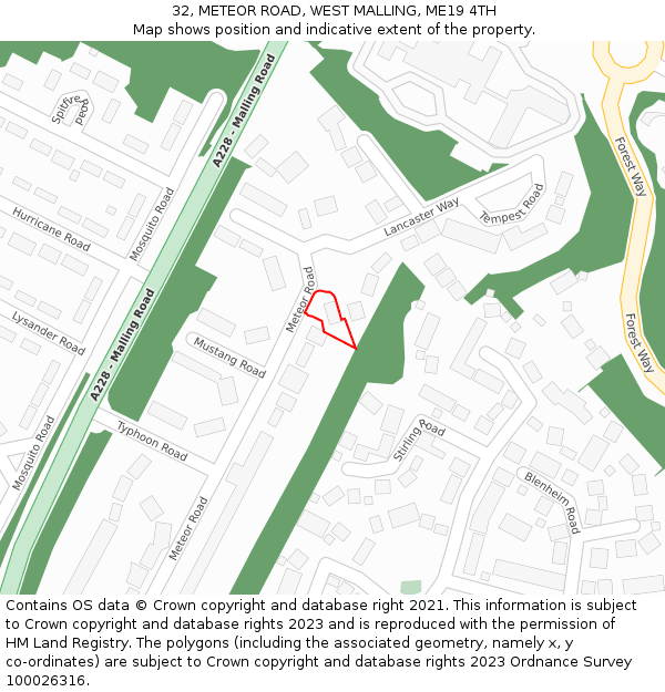 32, METEOR ROAD, WEST MALLING, ME19 4TH: Location map and indicative extent of plot