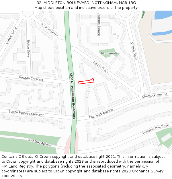 32, MIDDLETON BOULEVARD, NOTTINGHAM, NG8 1BG: Location map and indicative extent of plot