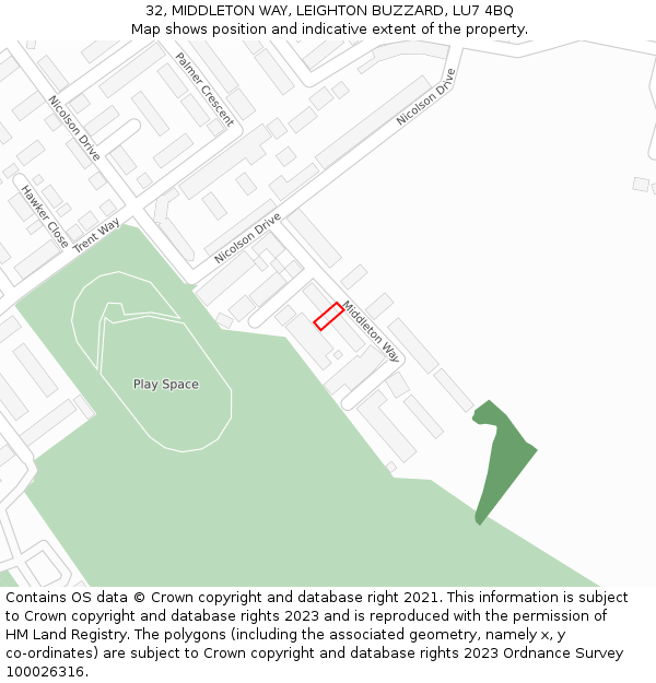 32, MIDDLETON WAY, LEIGHTON BUZZARD, LU7 4BQ: Location map and indicative extent of plot