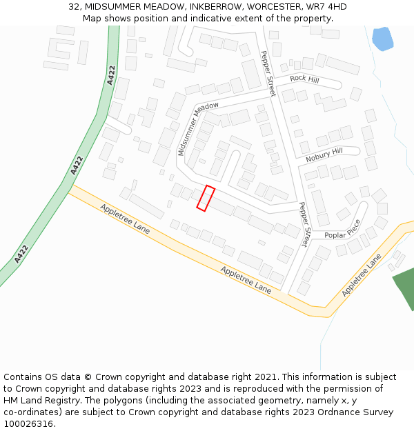 32, MIDSUMMER MEADOW, INKBERROW, WORCESTER, WR7 4HD: Location map and indicative extent of plot