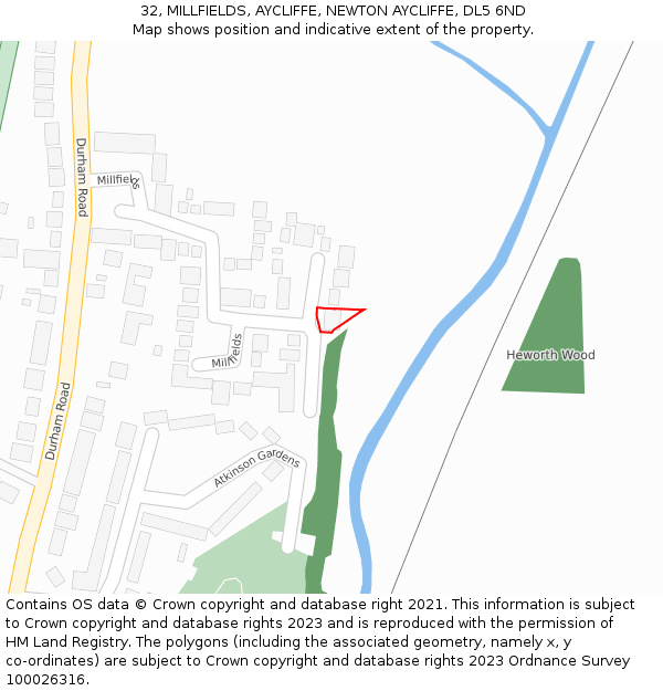 32, MILLFIELDS, AYCLIFFE, NEWTON AYCLIFFE, DL5 6ND: Location map and indicative extent of plot