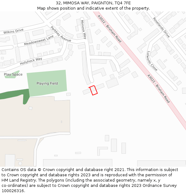 32, MIMOSA WAY, PAIGNTON, TQ4 7FE: Location map and indicative extent of plot