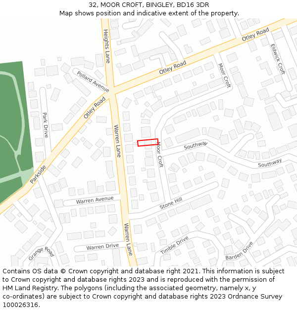 32, MOOR CROFT, BINGLEY, BD16 3DR: Location map and indicative extent of plot