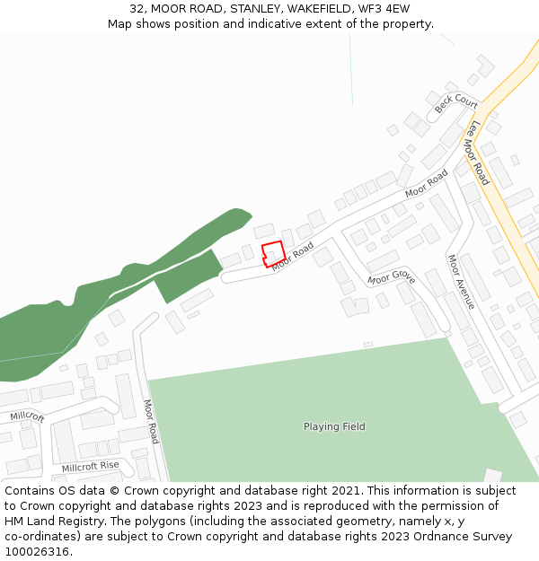 32, MOOR ROAD, STANLEY, WAKEFIELD, WF3 4EW: Location map and indicative extent of plot