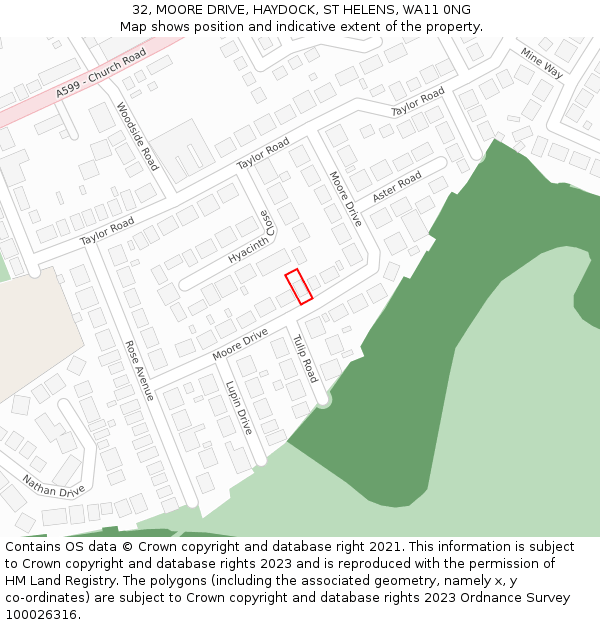 32, MOORE DRIVE, HAYDOCK, ST HELENS, WA11 0NG: Location map and indicative extent of plot