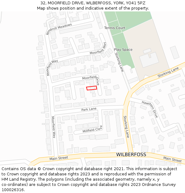 32, MOORFIELD DRIVE, WILBERFOSS, YORK, YO41 5PZ: Location map and indicative extent of plot