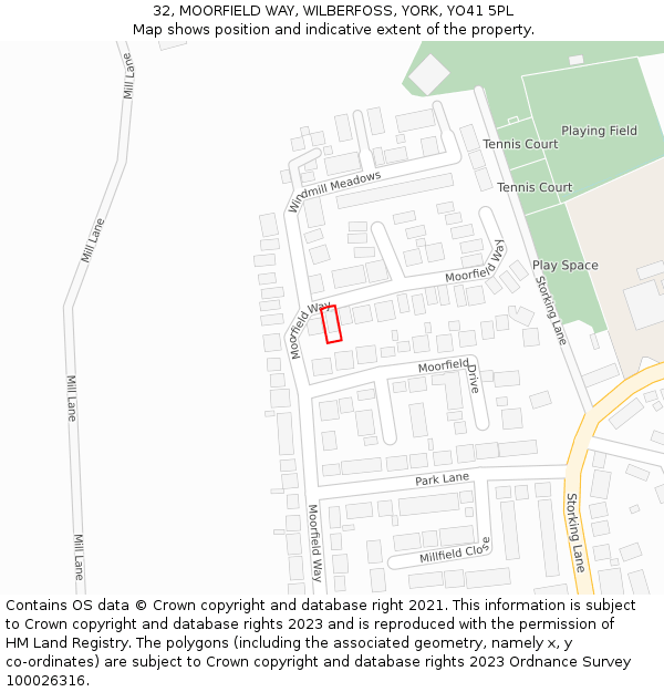 32, MOORFIELD WAY, WILBERFOSS, YORK, YO41 5PL: Location map and indicative extent of plot