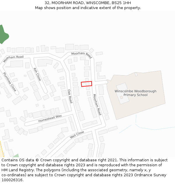 32, MOORHAM ROAD, WINSCOMBE, BS25 1HH: Location map and indicative extent of plot
