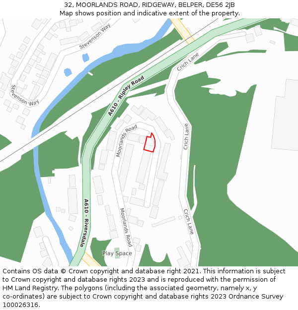 32, MOORLANDS ROAD, RIDGEWAY, BELPER, DE56 2JB: Location map and indicative extent of plot