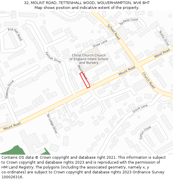 32, MOUNT ROAD, TETTENHALL WOOD, WOLVERHAMPTON, WV6 8HT: Location map and indicative extent of plot