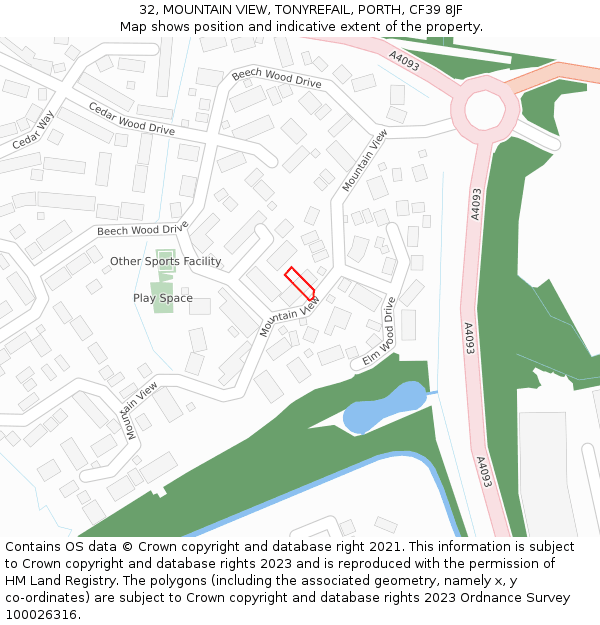 32, MOUNTAIN VIEW, TONYREFAIL, PORTH, CF39 8JF: Location map and indicative extent of plot