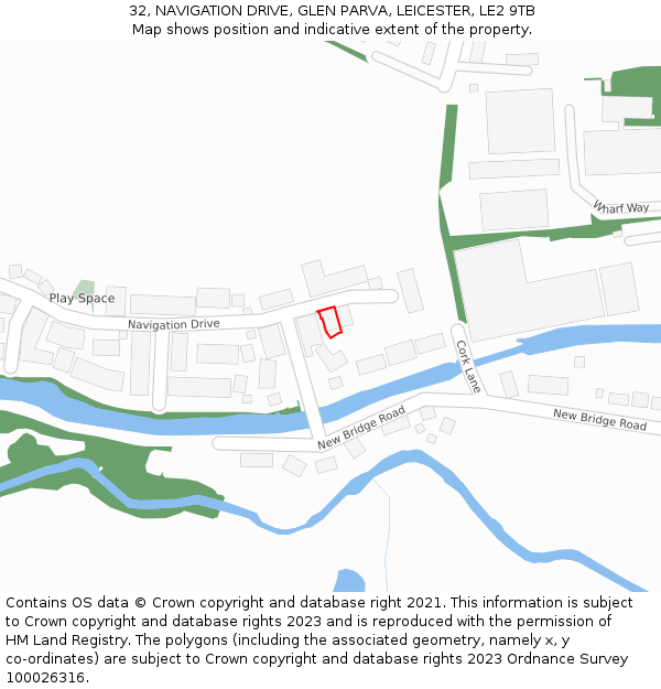 32, NAVIGATION DRIVE, GLEN PARVA, LEICESTER, LE2 9TB: Location map and indicative extent of plot