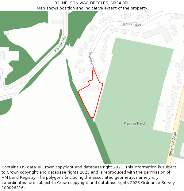 32, NELSON WAY, BECCLES, NR34 9PH: Location map and indicative extent of plot