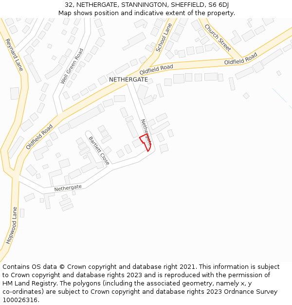 32, NETHERGATE, STANNINGTON, SHEFFIELD, S6 6DJ: Location map and indicative extent of plot