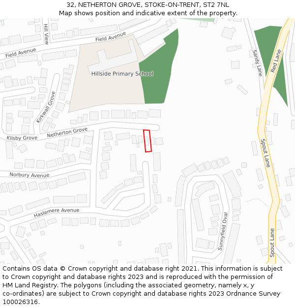 32, NETHERTON GROVE, STOKE-ON-TRENT, ST2 7NL: Location map and indicative extent of plot