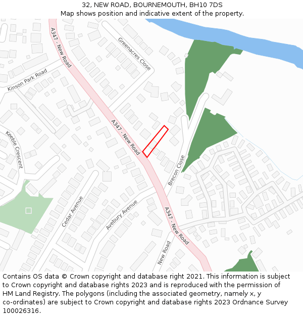 32, NEW ROAD, BOURNEMOUTH, BH10 7DS: Location map and indicative extent of plot