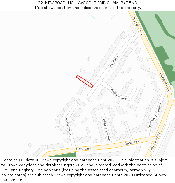 32, NEW ROAD, HOLLYWOOD, BIRMINGHAM, B47 5ND: Location map and indicative extent of plot