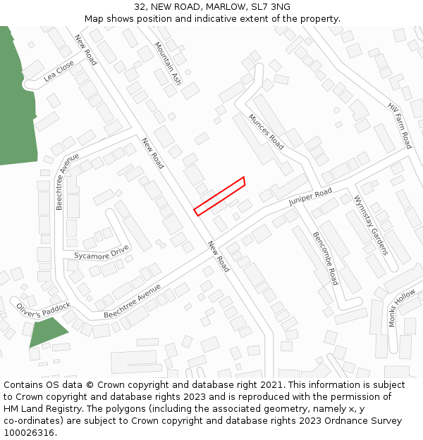 32, NEW ROAD, MARLOW, SL7 3NG: Location map and indicative extent of plot