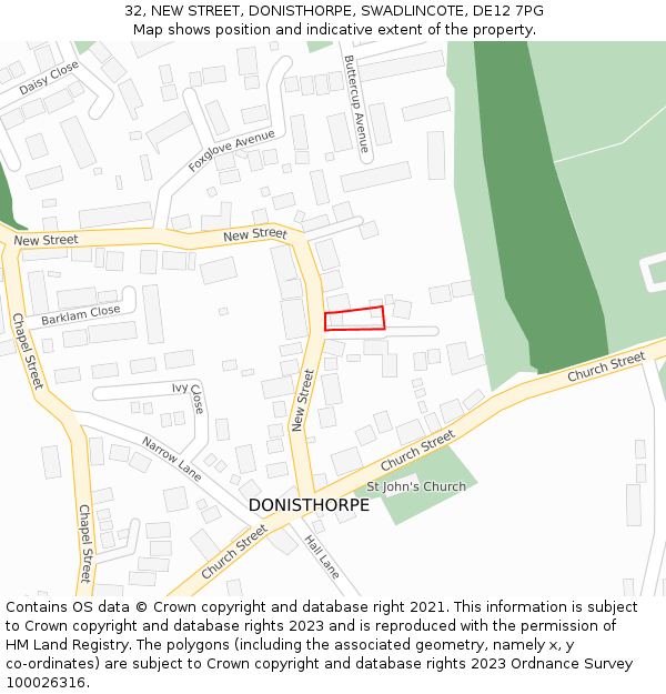 32, NEW STREET, DONISTHORPE, SWADLINCOTE, DE12 7PG: Location map and indicative extent of plot