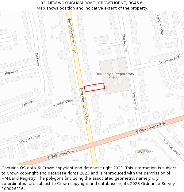 32, NEW WOKINGHAM ROAD, CROWTHORNE, RG45 6JJ: Location map and indicative extent of plot