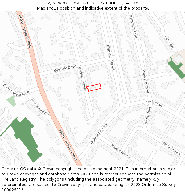 32, NEWBOLD AVENUE, CHESTERFIELD, S41 7AT: Location map and indicative extent of plot