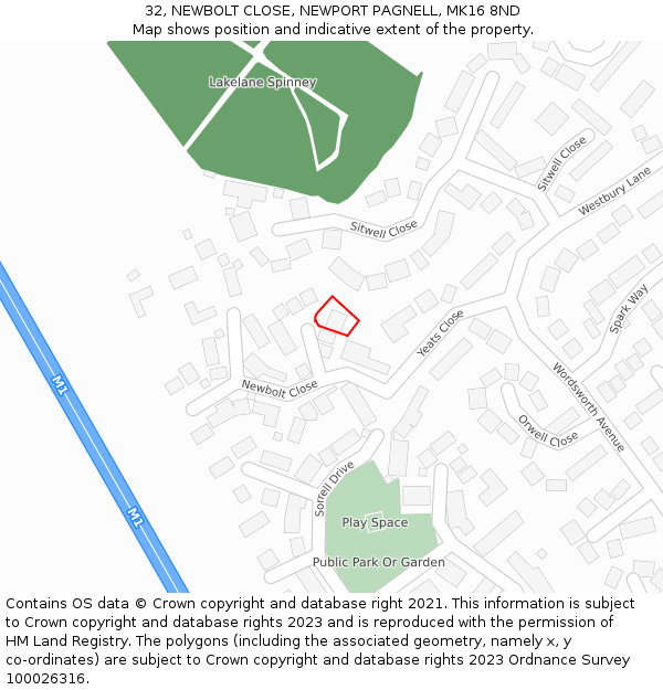 32, NEWBOLT CLOSE, NEWPORT PAGNELL, MK16 8ND: Location map and indicative extent of plot