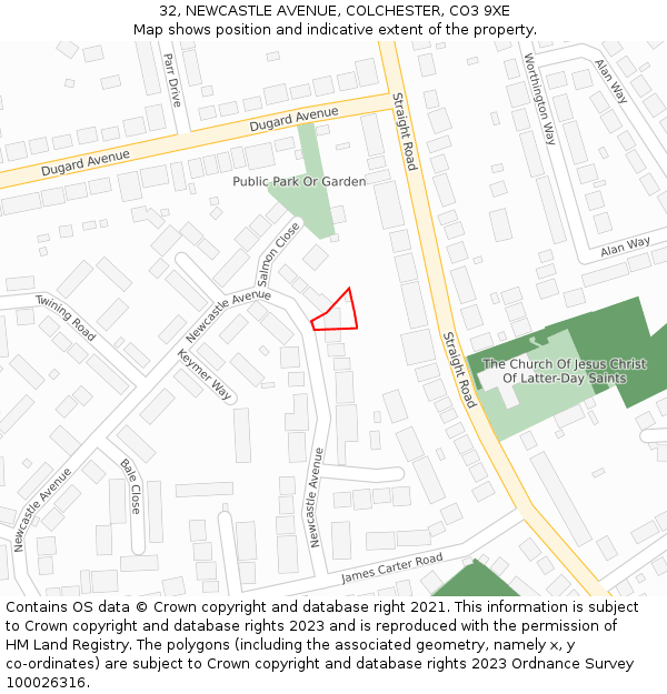 32, NEWCASTLE AVENUE, COLCHESTER, CO3 9XE: Location map and indicative extent of plot