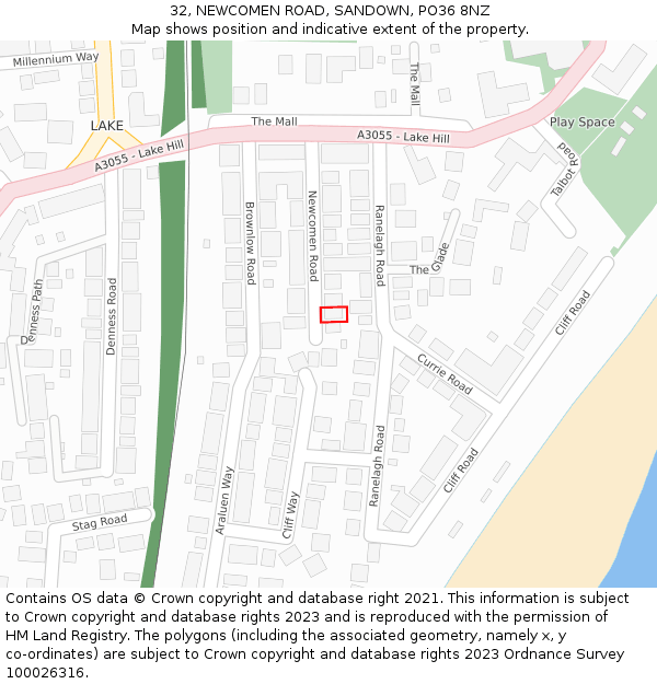 32, NEWCOMEN ROAD, SANDOWN, PO36 8NZ: Location map and indicative extent of plot