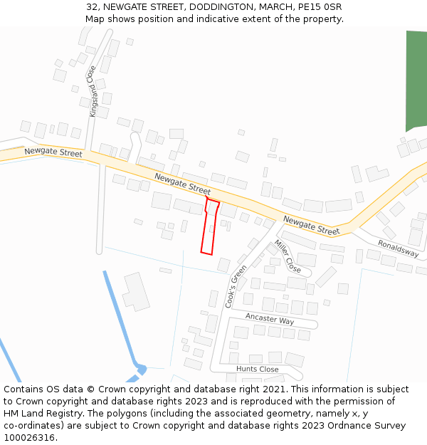 32, NEWGATE STREET, DODDINGTON, MARCH, PE15 0SR: Location map and indicative extent of plot